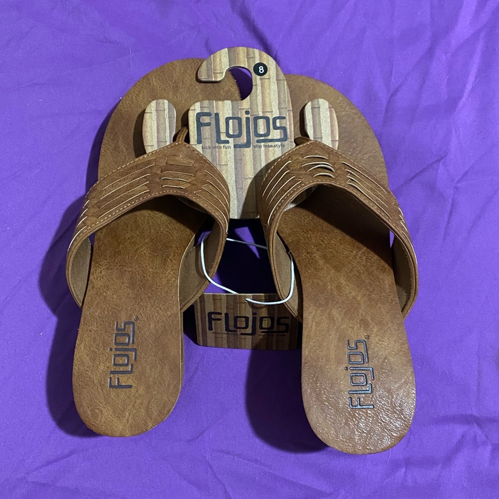 NWT Flojos Brown Wedge Flip Flops Size 8